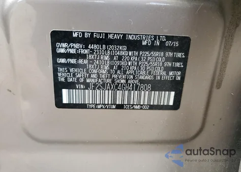2016 Subaru Forester 2.5I Touring from USA, damaged, VIN JF2SJAXC4GH417808